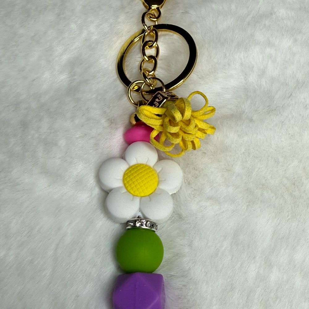 Colorful Flower Keychain with Gold Accents